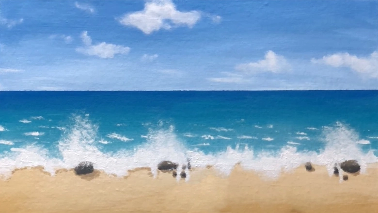 painting landscape beach sea waves sand