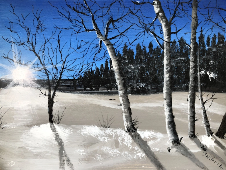 realistic painting forest morning sun