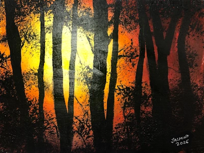 tutorial paintig sunrise through forest